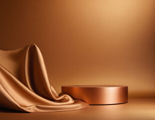 Luxury 3d podium with silk cloth on floor. Illustration in trendy copper colors  Generative AI