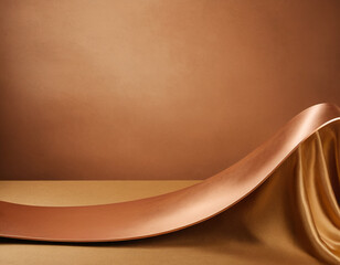 Luxury 3d podium with silk cloth on floor. Illustration in trendy copper colors  Generative AI