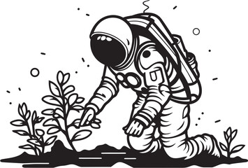 Cosmic Cultivation Astronaut Watering Logo Design Galactic Growth Vector Plant Care Icon