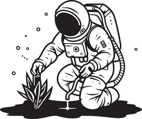 Galactic Growth Vector Plant Care Icon Interstellar Oasis Astronaut Logo Graphics