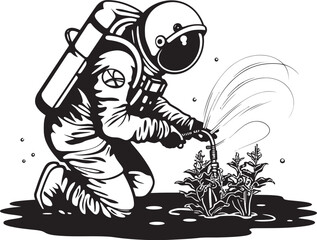 Fototapeta premium Cosmic Growth Vector Logo Artwork Galactic Harvest Ventures Astronaut Watering Logo Design