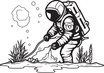 Space Botanist Vector Plant Care Emblem Astronautic Harvest Astronaut Space Logo Design