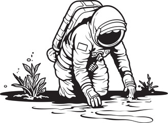 Stellar Sow Astronautic Plant Watering Emblem Nebula Nurture Vector Emblematic Plant Care