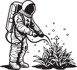 Nebula Nurture Vector Emblematic Plant Care Interstellar Gardening Astronaut Logo Design