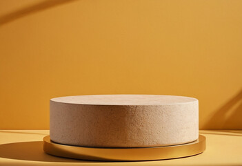 Natural stone podium for beauty and spa cosmetic brand display on brown background wall 