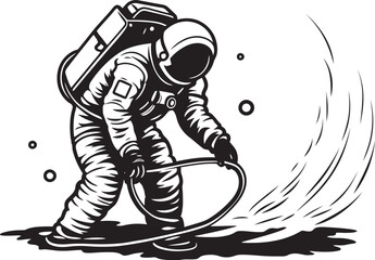 Nebula Nurture Vector Graphic of Astronaut Tending to Plants Interstellar Harvest Astronaut Plant Care Logo Design