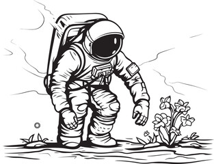 Cosmic Plant Care Astronaut Watering Logo Design Stellar Botany Vector Plant Watering Icon