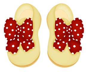Yellow shoes with red bow 