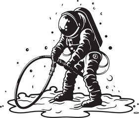 Astral Harvest Vector Logo Design of Astronaut Tending Greenery Cosmic Sprout Astronaut Watering Plants Icon
