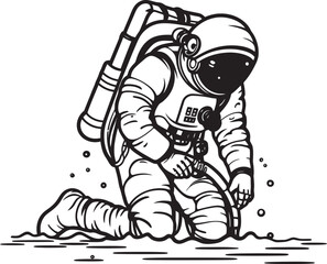 Galactic Oasis Vector Logo Design of Astronaut Gardening Celestial Sprout Astronaut Watering Plants Icon