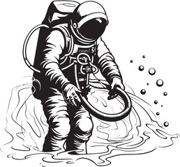Cosmic Garden Astronaut Watering Plants Icon Stellar Sprout Vector Graphic of Astronaut Tending to Plants