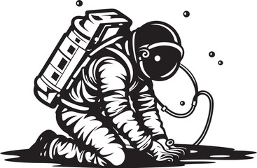 Cosmic Harvest Astronaut Watering Plants Icon Stellar Greenery Vector Graphic of Astronaut Tending to Plants