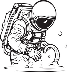 Astral Oasis Vector Logo Design of Astronaut Tending Greenery Cosmic Harvest Astronaut Watering Plants Icon