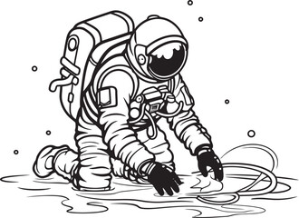 Stellar Greenery Vector Graphic of Astronaut Tending to Plants Space Sprout Astronaut Plant Care Emblem