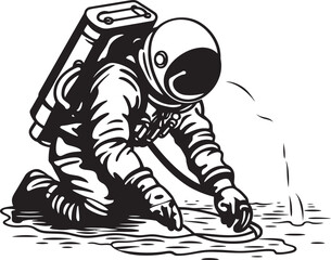 Space Sprout Astronaut Plant Care Emblem Galactic Bloom Vector Logo Design of Astronaut Gardening