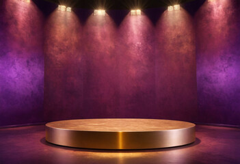 Golden metal podium with purple pint background generative ai
