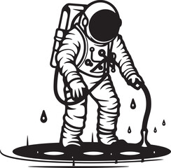 Stellar Oasis Vector Emblem of Astronauts Plant Care Galactic Greenery Astronaut Watering Plant Logo Design