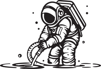 Interstellar Harvest Vector Emblem of Astronauts Plant Care Astral Bloom Astronautic Plant Watering Logo Design