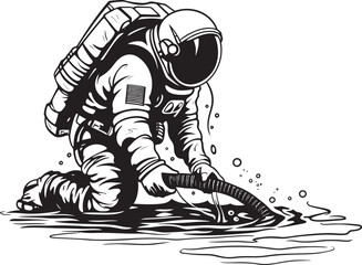 Galactic Gardener Astronaut Watering Plant Logo Design Celestial Cultivation Vector Graphic of Astronauts Gardening Efforts