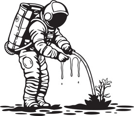 Nebula Nurturer Vector Icon of Astronaut Tending to Plants Interstellar Garden Astronaut Plant Care Emblem Design