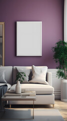 Purple Tone Blank Decorative Painting Frame Mockup Vertical Picture Mobile Poster Display Background
