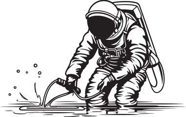 Space Sprout Astronautic Plant Watering Icon Graphics Cosmic Bloom Vector Emblem of Astronaut Tending Greenery