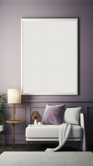 Purple Tone Blank Decorative Painting Frame Mockup Vertical Picture Mobile Poster Display Background