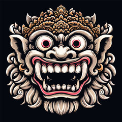 Balinese barong mask texture vector logo illustration. Black, white and colorfull design
