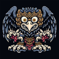 Balinese barong mask Eagle texture vector logo illustration. Black, white and colorfull design