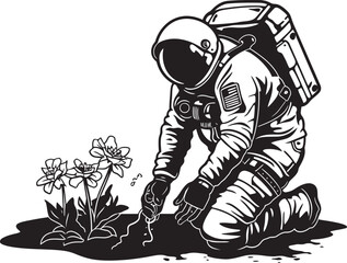 Interstellar Plant Keeper Vector Logo Artwork Celestial Farming Astronaut Logo Graphics