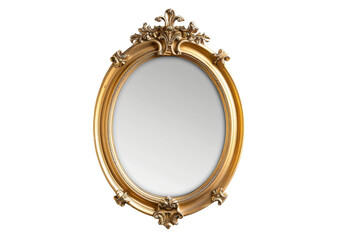 Gold-framed Wall Mirror On Transparent Background.