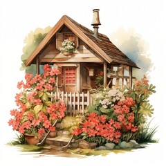 Beautiful warm and cozy garden corner watercolor clipart illustration