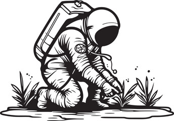 Space Plant Nurturer Vector Icon Graphics Stellar Garden Guardian Astronaut Watering Emblem
