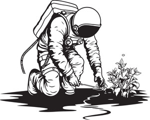 Nebula Nursery Astronaut Logo Design Cosmic Green Thumb Vector Icon Graphics