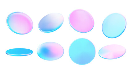 3d round glass. Holographic glass transparent circles for cosmetic products.