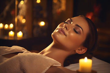 Young woman having massage in spa salon - obrazy, fototapety, plakaty