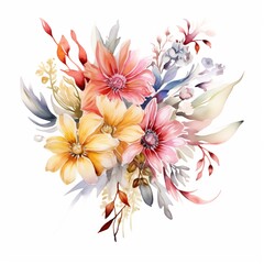 Watercolor bohemian flower bouquet in pastel color