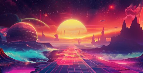 Pink Neon Pathway to the Future A Vibrant Journey Through the Cosmos Generative AI