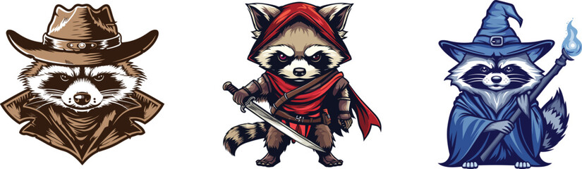 Set of raccoon, vector illustration