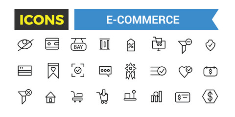 E-Commerce Line Icons, Shopping, Store, Purchase, Marketing, Delivery Icons, Ui Icon Set, Editable Stroke, Vector Illustration