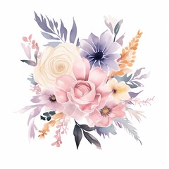 Watercolor painting of pastel color bohemian flower bouquet