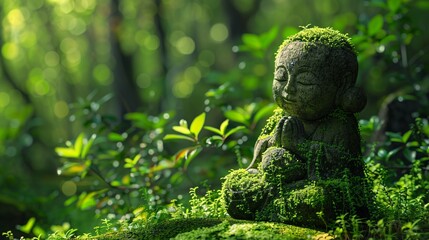 Mossy Buddha Meditating in the Forest Generative AI