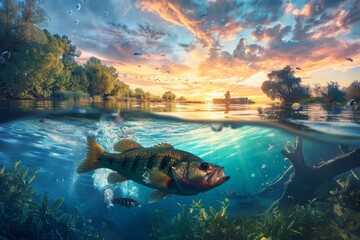 fishing fish underwater photography fishing - obrazy, fototapety, plakaty