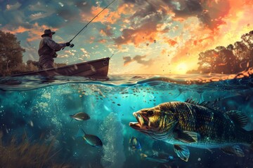 fishing fish underwater photography fishing - obrazy, fototapety, plakaty