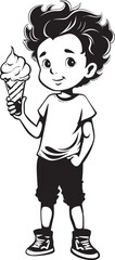 Sweet Treats Vector Logo of a Licking Cartoon Boy and Ice Cream Chilling Bliss Iconic Graphic of a Boy Enjoying Ice Cream
