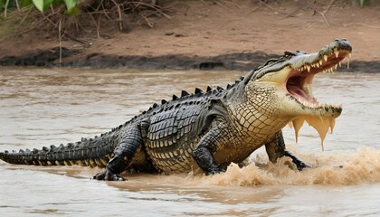 A Crocodile With Its Tail Thrashing Wildly Caught