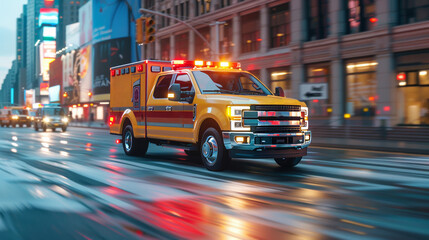 New York, USA An FDNY ambulance siren explodes in action in Manhattan. - obrazy, fototapety, plakaty