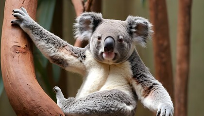 A Koala With Its Arms Stretched Out In A Lazy Stre  2 - obrazy, fototapety, plakaty