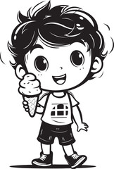 Frozen Fantasies Cartoon Boy Licking Ice Cream Icon Design Delightful Devour Vector Logo of a Boy Enjoying Ice Cream