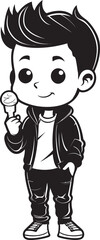 Cool Treats Vector Logo of a Boy Enjoying Ice Cream Lickety Split Cartoon Boy with Ice Cream Emblem Graphics